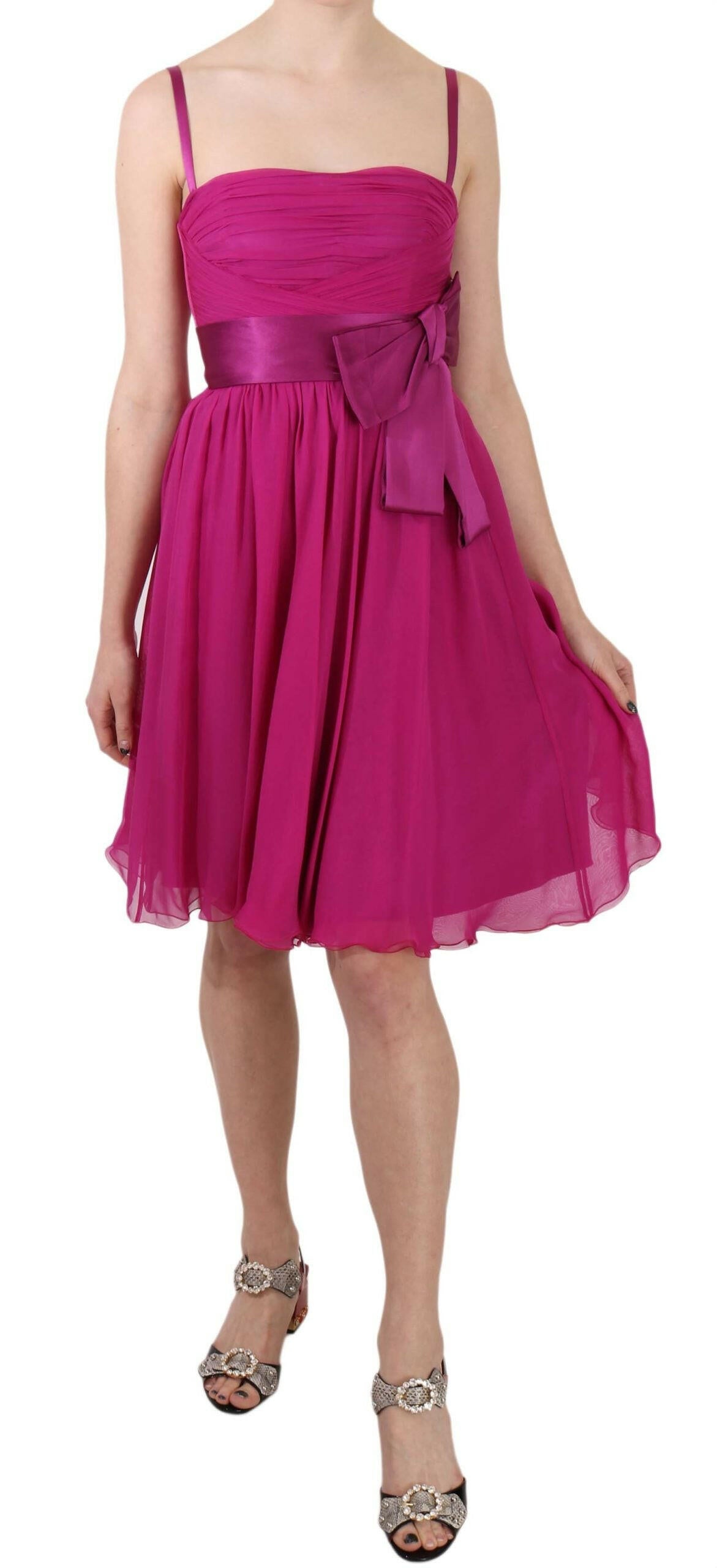 Dolce & Gabbana Fuchsia Pink Bow Silk Sleeveless Dress - - Dolce & Gabbana.