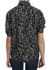 Dolce & Gabbana Black Musical Instrument Collared Blouse Shirt -   -  Dolce & Gabbana.