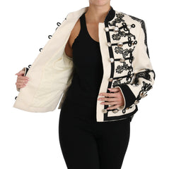 Dolce & Gabbana White Wool Black Floral Baroque Jacket -   -  Dolce & Gabbana.