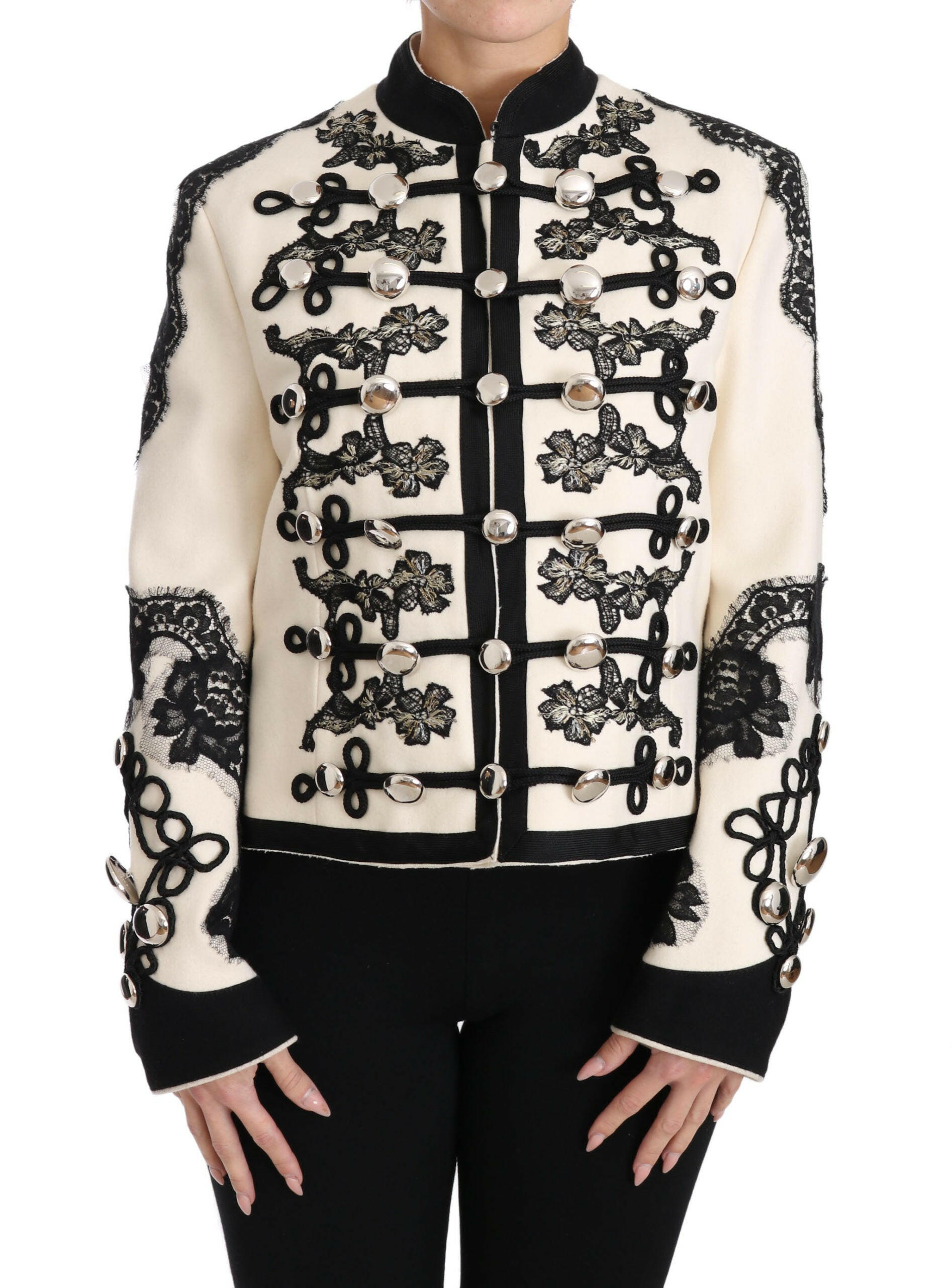Dolce & Gabbana White Wool Black Floral Baroque Jacket -   -  Dolce & Gabbana.