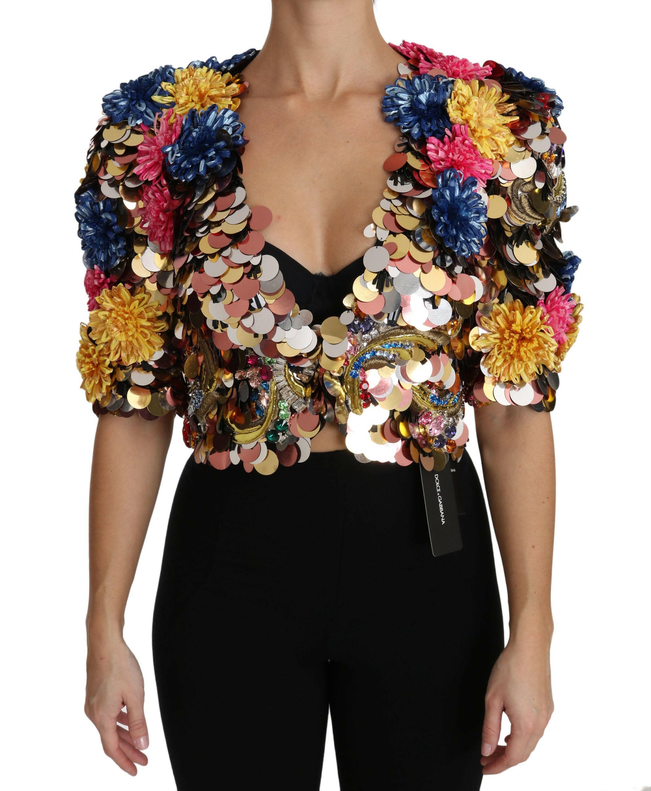 Dolce & Gabbana Crystal Sequined Floral Jacket Coat -   -  Dolce & Gabbana.