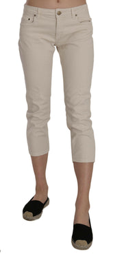 Dondup Beige Cotton Stretch Low Waist Skinny Cropped Capri Jeans -   -  Dondup.