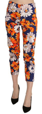 LANACAPRINA Blue Floral Print Skinny Slim Fit Trousers Pants -   -  LANACAPRINA.