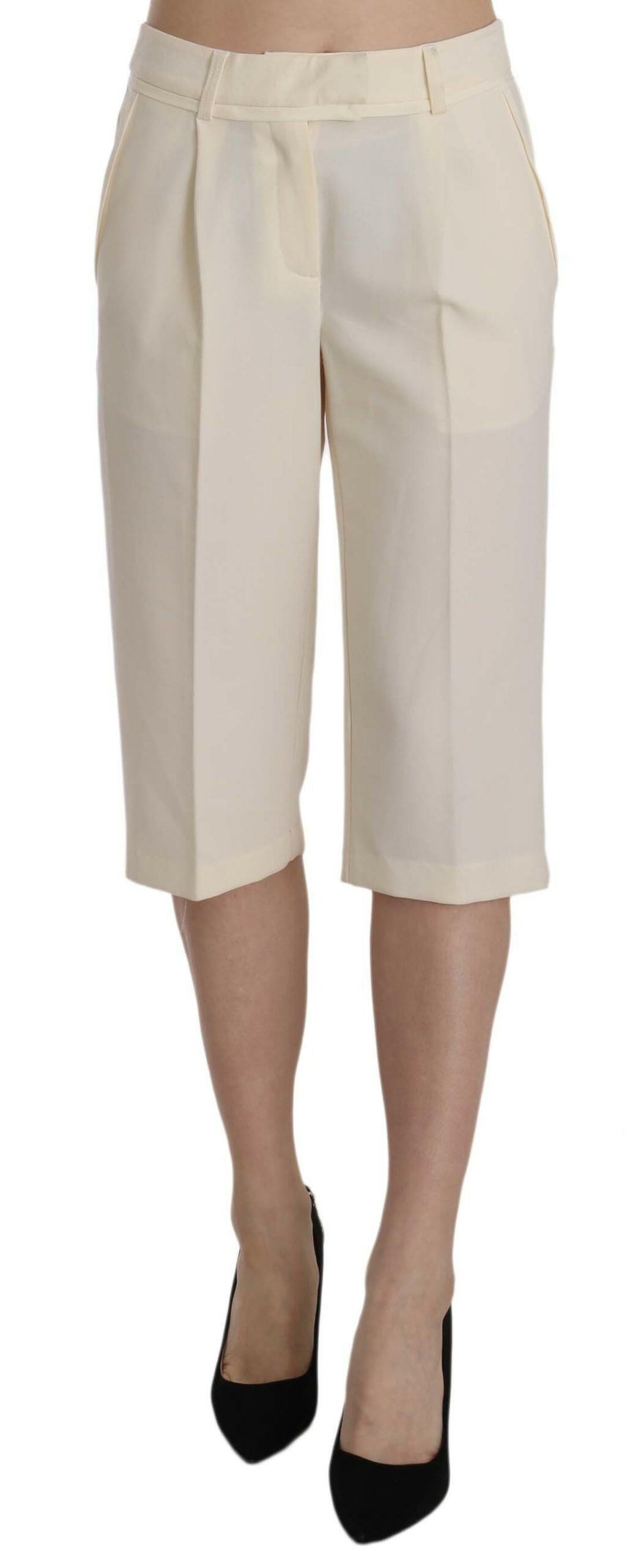 Silvian Heach Cream Mid Waist Cotton Straight Cropped Pants -   -  Silvian Heach.