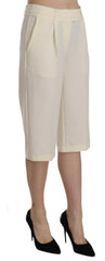 Silvian Heach Cream Mid Waist Cotton Straight Cropped Pants -   -  Silvian Heach.