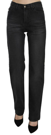 Just Cavalli Black Washed High Waist Straight Denim Pants Jeans -   -  Just Cavalli.