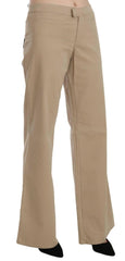 Just Cavalli Beige Cotton Mid Waist Flared Trousers Pants -   -  Just Cavalli.