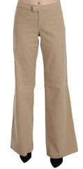 Just Cavalli Beige Cotton Mid Waist Flared Trousers Pants -   -  Just Cavalli.