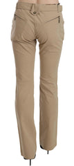 Just Cavalli Beige Cotton Mid Waist Straight Trousers Pants -   -  Just Cavalli.
