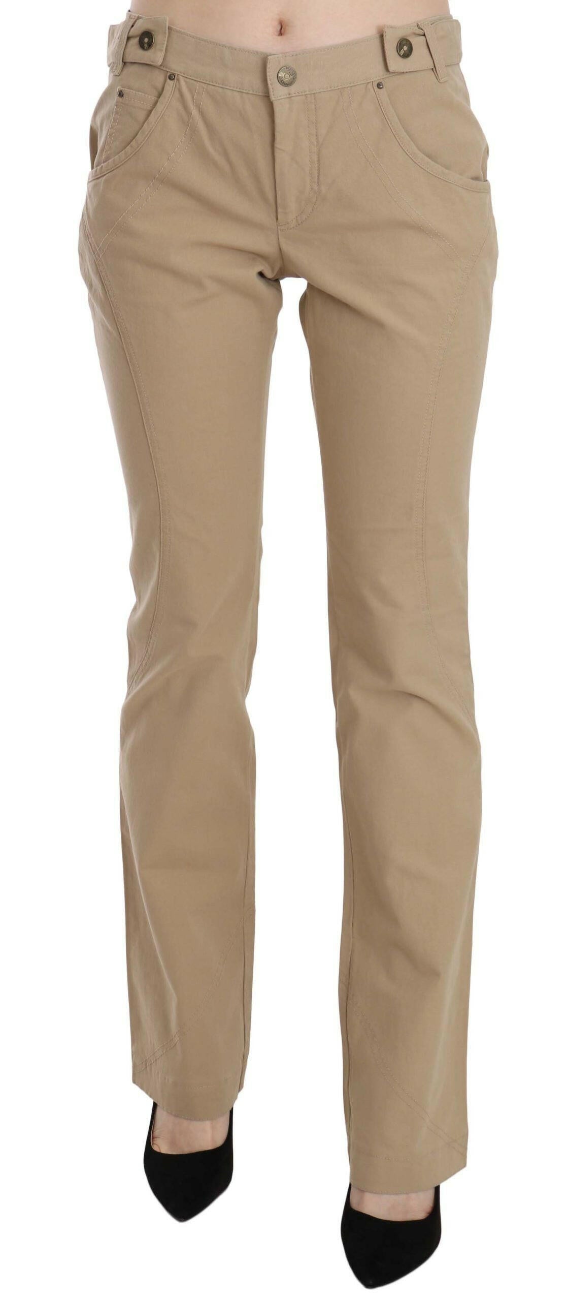 Just Cavalli Beige Cotton Mid Waist Straight Trousers Pants -   -  Just Cavalli.