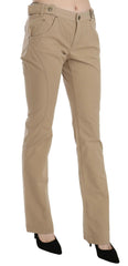 Just Cavalli Beige Cotton Mid Waist Straight Trousers Pants -   -  Just Cavalli.
