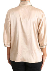 Dolce & Gabbana Beige Ribbon Silk Stretch Top Blouse -   -  Dolce & Gabbana.