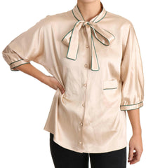 Dolce & Gabbana Beige Ribbon Silk Stretch Top Blouse -   -  Dolce & Gabbana.