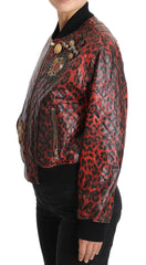 Dolce & Gabbana Red Leopard Button Crystal Leather Jacket -   -  Dolce & Gabbana.