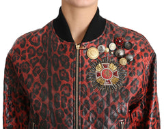 Dolce & Gabbana Red Leopard Button Crystal Leather Jacket -   -  Dolce & Gabbana.