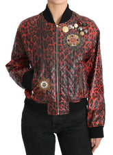Dolce & Gabbana Red Leopard Button Crystal Leather Jacket -   -  Dolce & Gabbana.