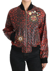 Dolce & Gabbana Red Leopard Button Crystal Leather Jacket -   -  Dolce & Gabbana.