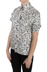 Dolce & Gabbana Trumpet Print Button Front Silk Top Blouse -   -  Dolce & Gabbana.