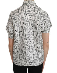 Dolce & Gabbana Trumpet Print Button Front Silk Top Blouse -   -  Dolce & Gabbana.