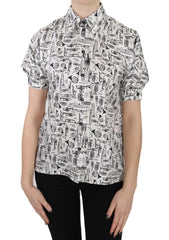 Dolce & Gabbana Trumpet Print Button Front Silk Top Blouse -   -  Dolce & Gabbana.