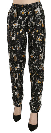 Dolce & Gabbana Black Jazz Club Print High Waist Tapered Pants -   -  Dolce & Gabbana.