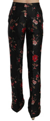 Dolce & Gabbana Floral Print Black Boot Cut Trouser Pants -   -  Dolce & Gabbana.