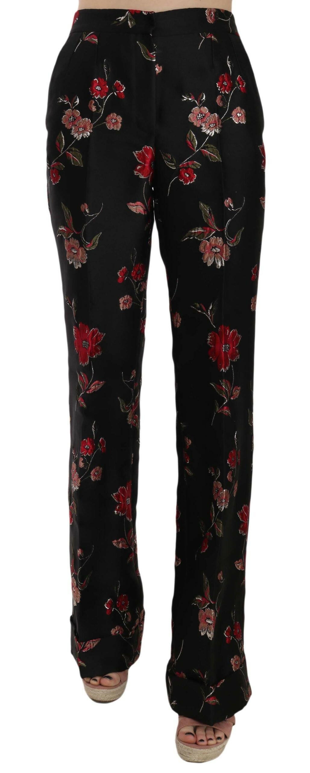 Dolce & Gabbana Floral Print Black Boot Cut Trouser Pants -   -  Dolce & Gabbana.