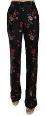 Dolce & Gabbana Floral Print Black Boot Cut Trouser Pants -   -  Dolce & Gabbana.