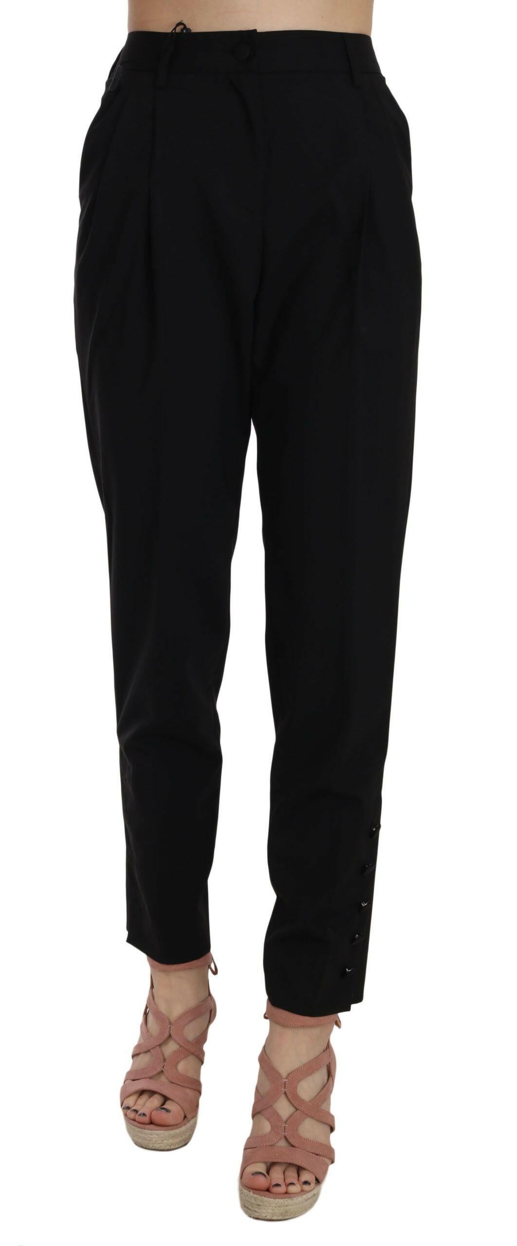 Dolce & Gabbana Black Button Pleated Tapered Trouser Pants -   -  Dolce & Gabbana.