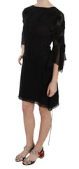 John Richmond Black Sequined Silk Mini Shift Gown -   -  John Richmond.