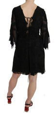John Richmond Black Sequined Silk Mini Shift Gown -   -  John Richmond.
