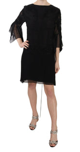 John Richmond Black Sequined Silk Mini Shift Gown -   -  John Richmond.