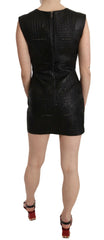 John Richmond Black Leather Studded Mini Shift Dress -   -  John Richmond.
