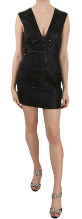 John Richmond Black Leather Studded Mini Shift Dress -   -  John Richmond.