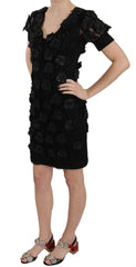 John Richmond Black Silk Leather Flowers Sheath Dress -   -  John Richmond.