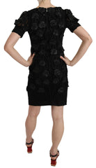 John Richmond Black Silk Leather Flowers Sheath Dress -   -  John Richmond.