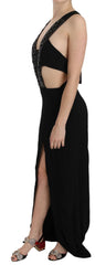 John Richmond Black Crystal Leather Gown Flare Dress -   -  John Richmond.