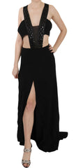 John Richmond Black Crystal Leather Gown Flare Dress -   -  John Richmond.