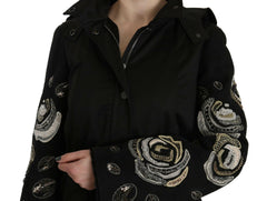 John Richmond Floral Sequined Beaded Hooded Jacket Coat -   -  John Richmond.