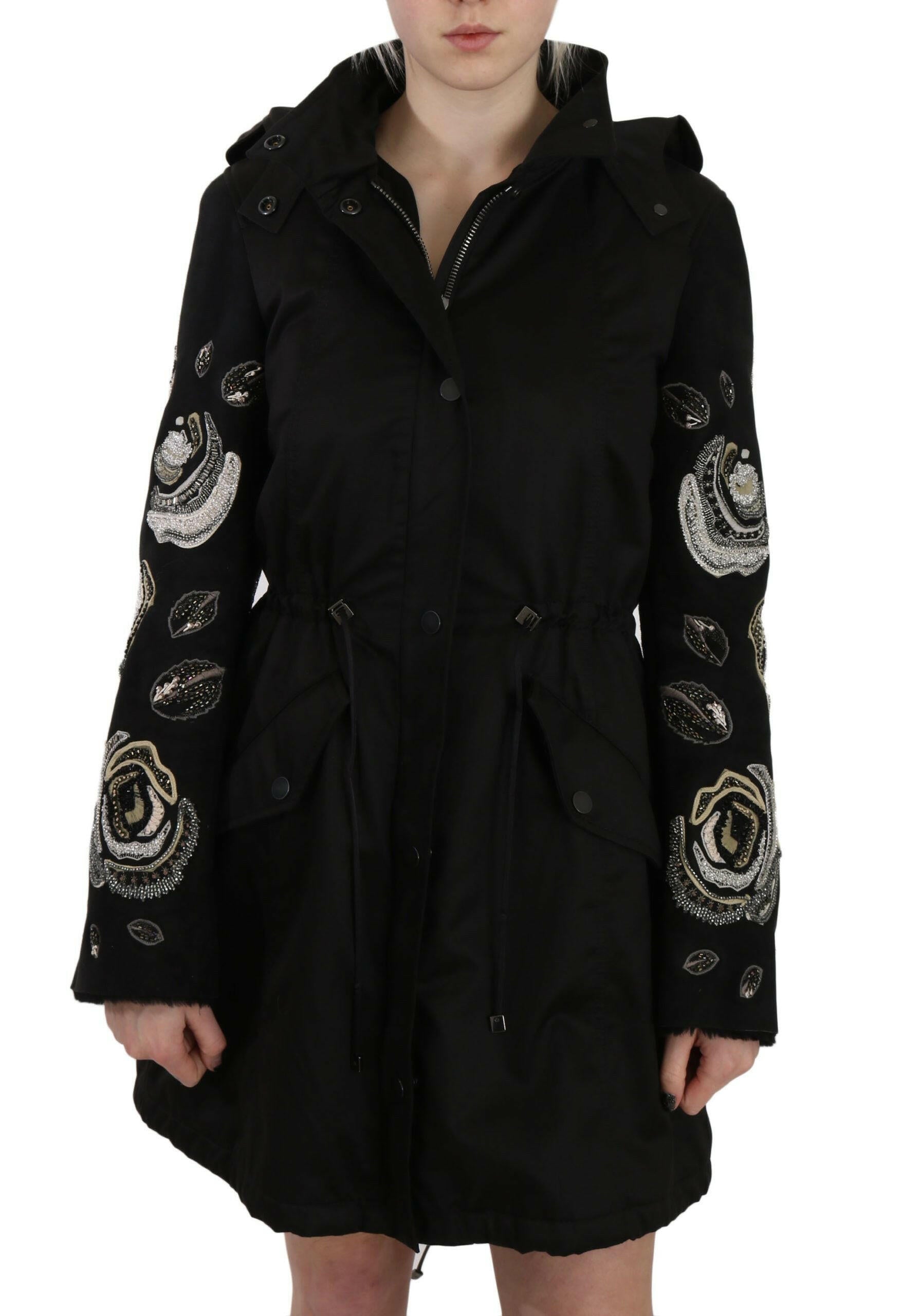 John Richmond Floral Sequined Beaded Hooded Jacket Coat -   -  John Richmond.