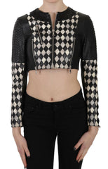 John Richmond Black White Leather Short Cropped Biker Jacket Coat -   -  John Richmond.