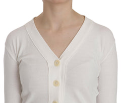 BYBLOS White V-neck Long Sleeve Cropped Cardigan Tops Sweater -   -  BYBLOS.