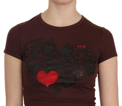 Exte Brown Hearts Short Sleeve Casual T-shirt Top -   -  Exte.