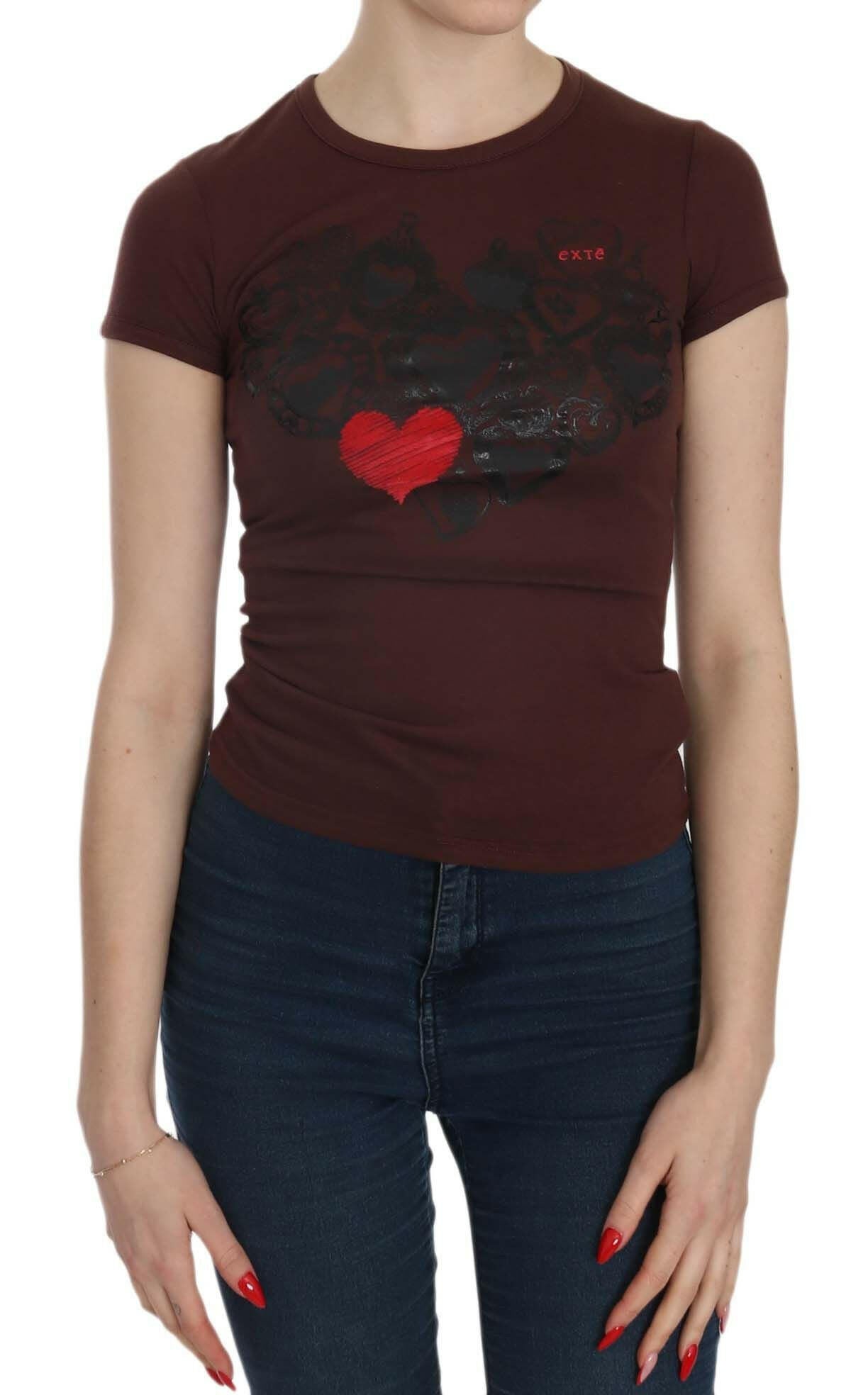 Exte Brown Hearts Short Sleeve Casual T-shirt Top -   -  Exte.