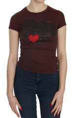 Exte Brown Hearts Short Sleeve Casual T-shirt Top -   -  Exte.