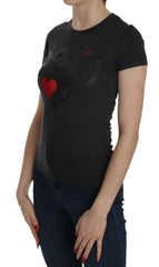 Exte Black Hearts Print Short Sleeve Casual Shirt Top -   -  Exte.