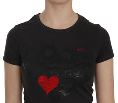 Exte Black Hearts Print Short Sleeve Casual Shirt Top -   -  Exte.