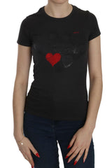 Exte Black Hearts Print Short Sleeve Casual Shirt Top -   -  Exte.