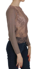PINK MEMORIES Brown Lace See Through Long Sleeve Top -   -  PINK MEMORIES.