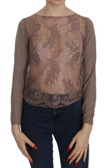 PINK MEMORIES Brown Lace See Through Long Sleeve Top -   -  PINK MEMORIES.
